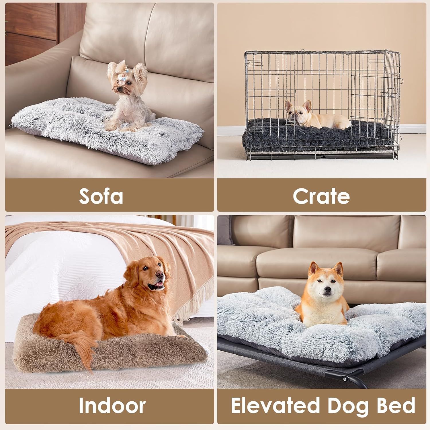 Luxury Long Plush Pet Bed Mat Faux Fur Crate Pad 65x50cm Creamy White Soft Warm Cushion for Medium Dogs