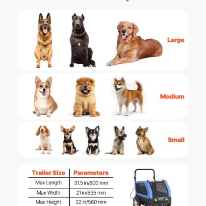 VEVOR Dog Bike Trailer, Supports up to 40 kg, 2-in-1 Pet Stroller Cart Bicycle Carrier for Small & Large Dogs, Easy Folding Frame with Quick Release Wheel, Universal Bicycle Coupler, Internal Leash