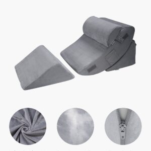 VEVOR Wedge Pillow for Sleeping, 4 Pcs Adjustable Orthopedic Bed Wedge Set, Support Leg Neck Shoulder, Post Surgery Pillow for Back Pain, Acid Reflux, Snoring Relief, Sitting up in Bed, Dark Grey